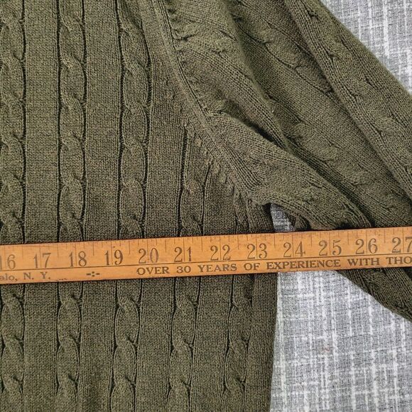 G. H. BASS Cable Knit Heritage Collection V-Neck Sweater Army Green Men's XL - Picture 6 of 9